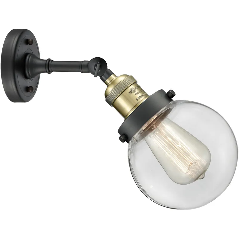 Franklin Restoration Beacon 1 Light 6 inch Black Antique Brass Sconce Wall Light in Clear Glass, Franklin Restoration
