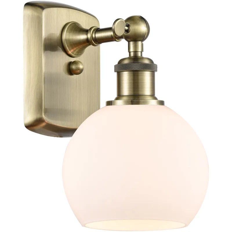 Ballston Athens LED 6 inch Antique Brass Sconce Wall Light in Matte White Glass