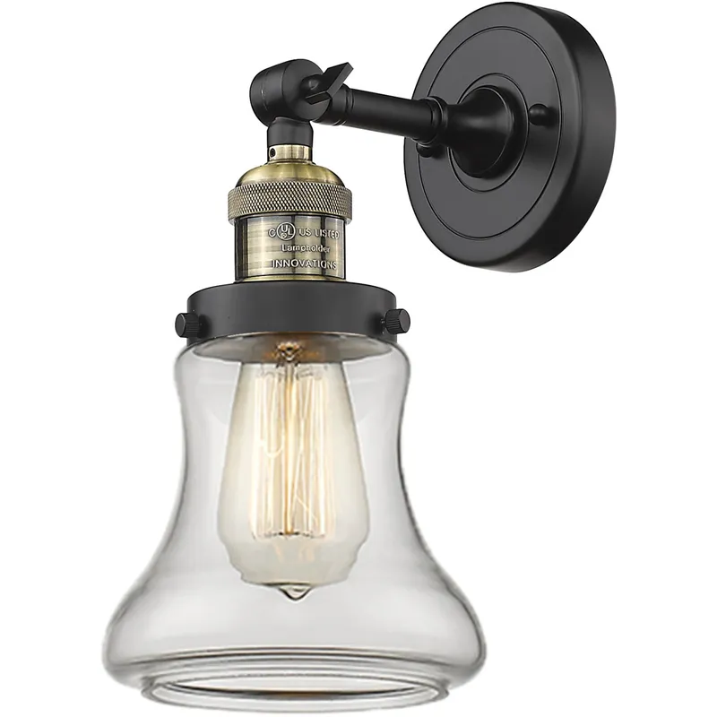Franklin Restoration Bellmont 1 Light 7 inch Black Antique Brass Sconce Wall Light in Clear Glass, Franklin Restoration