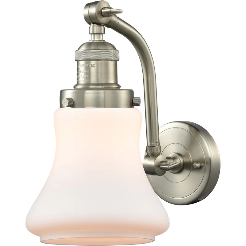Franklin Restoration Bellmont LED 7 inch Brushed Satin Nickel Sconce Wall Light in Matte White Glass, Franklin Restoration