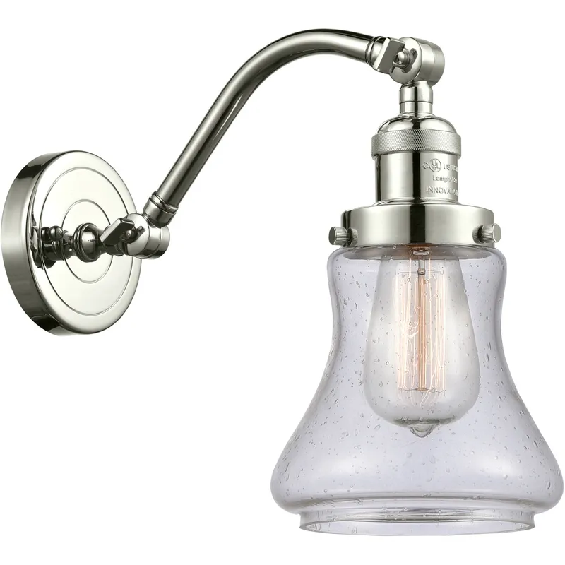 Franklin Restoration Bellmont LED 7 inch Polished Nickel Sconce Wall Light in Seedy Glass, Franklin Restoration