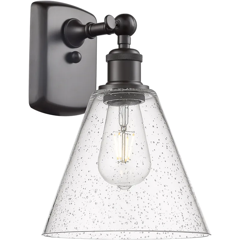 Ballston Cone 1 Light 8 inch Oil Rubbed Bronze Sconce Wall Light in Seedy Glass