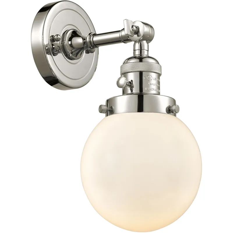 Franklin Restoration Beacon 1 Light 6 inch Polished Nickel Sconce Wall Light in Matte White Glass, Franklin Restoration