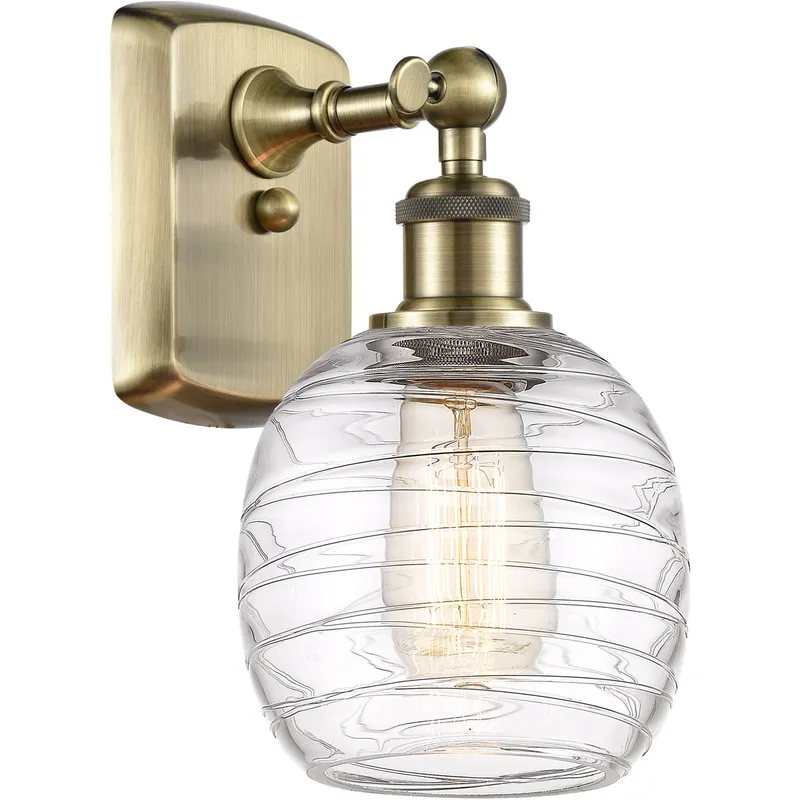 Ballston Belfast LED 6 inch Antique Brass Sconce Wall Light in Deco Swirl Glass