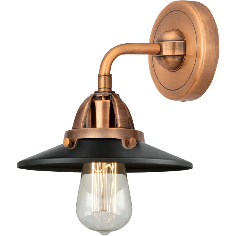 Nouveau 2 Railroad 1 Light 8 inch Antique Copper Sconce Wall Light in Matte Black