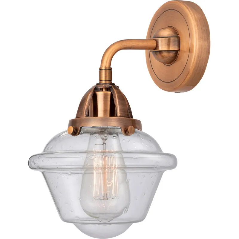 Nouveau 2 Small Oxford 1 Light 7.5 inch Antique Copper Sconce Wall Light in Seedy Glass