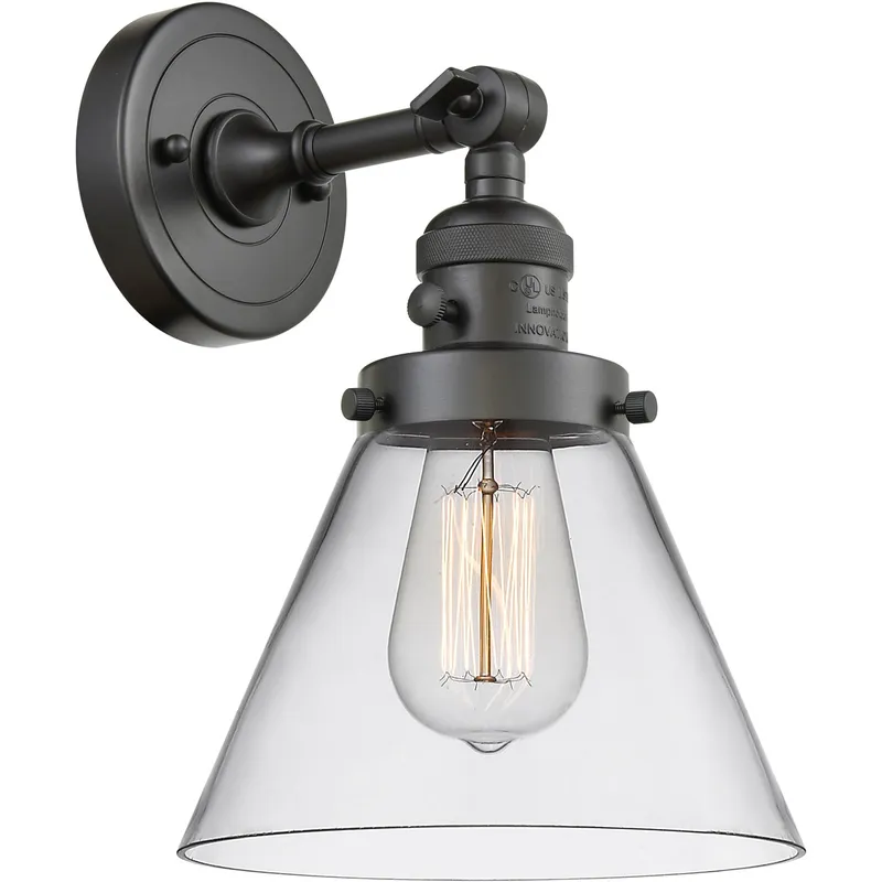 Franklin Restoration Large Cone 1 Light 8 inch Oil Rubbed Bronze Sconce Wall Light in Clear Glass, Franklin Restoration