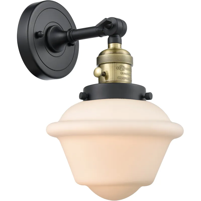 Franklin Restoration Small Oxford 1 Light 8 inch Black Antique Brass Sconce Wall Light in Matte White Glass, Franklin Restoration