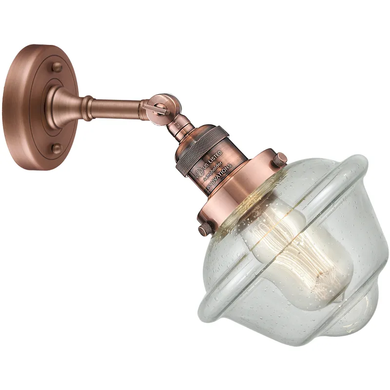 Franklin Restoration Small Oxford 1 Light 8 inch Antique Copper Sconce Wall Light in Seedy Glass, Franklin Restoration
