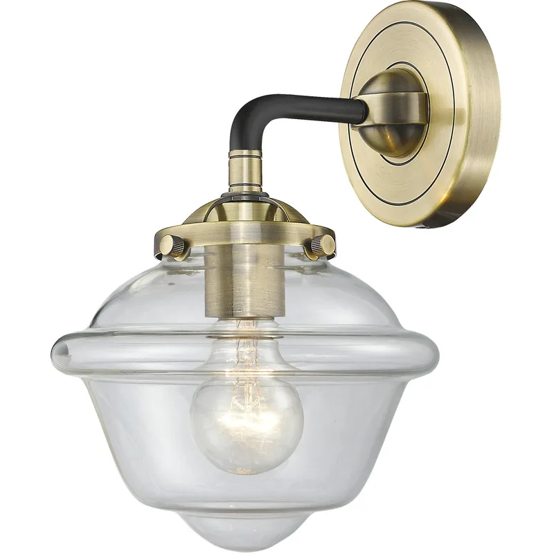 Nouveau Small Oxford LED 7.5 inch Black Antique Brass Sconce Wall Light in Clear Glass, Nouveau