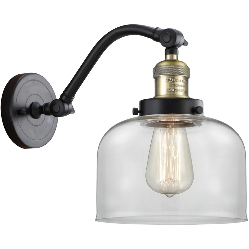 Franklin Restoration Large Bell LED 8 inch Black Antique Brass Sconce Wall Light in Clear Glass, Franklin Restoration