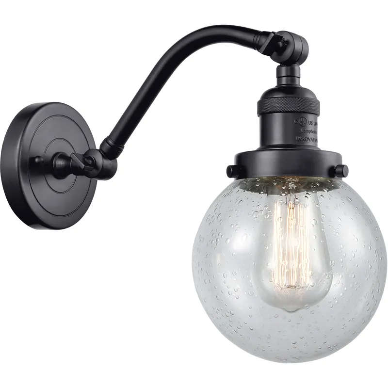 Franklin Restoration Beacon LED 6 inch Matte Black Sconce Wall Light in Seedy Glass, Franklin Restoration