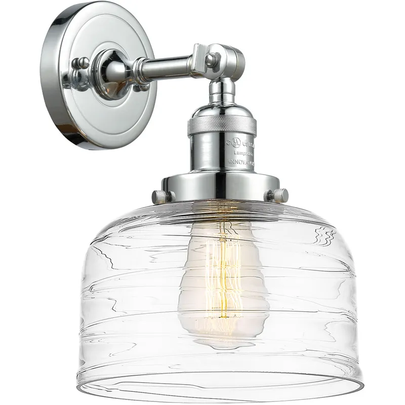 Franklin Restoration Bell LED 8 inch Polished Chrome Sconce Wall Light in Clear Deco Swirl Glass
