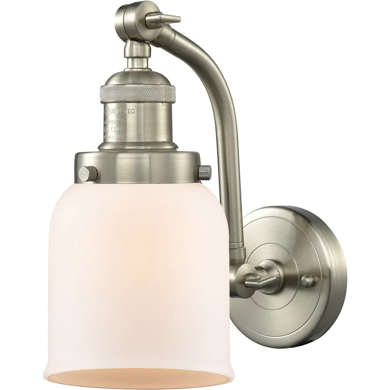 Franklin Restoration Small Bell 1 Light 5 inch Brushed Satin Nickel Sconce Wall Light in Matte White Glass, Franklin Restoration