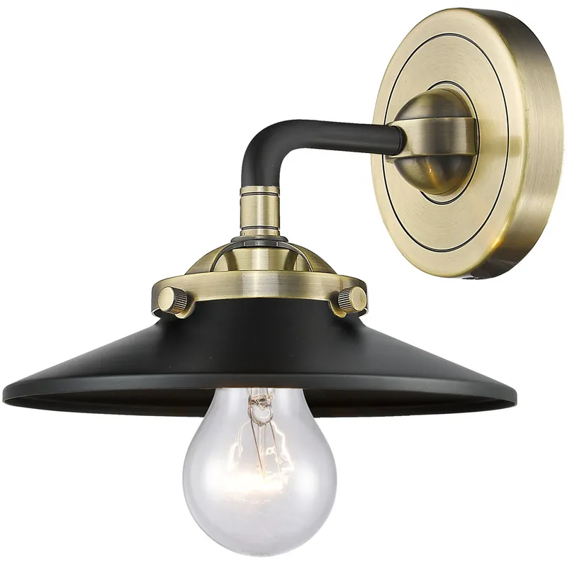 Nouveau Railroad LED 8 inch Black Antique Brass Sconce Wall Light in Matte Black, Nouveau