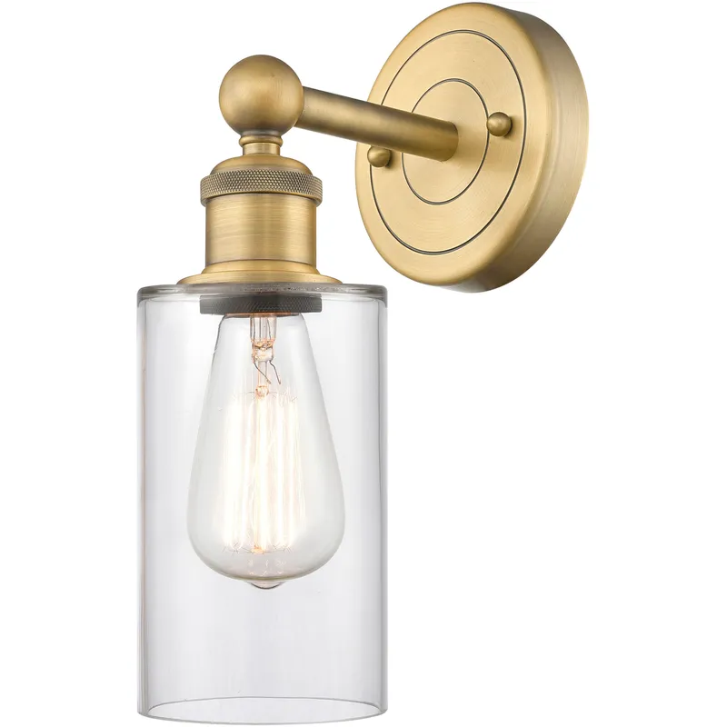 Clymer Sconce Wall Light in Brushed Brass, Clear