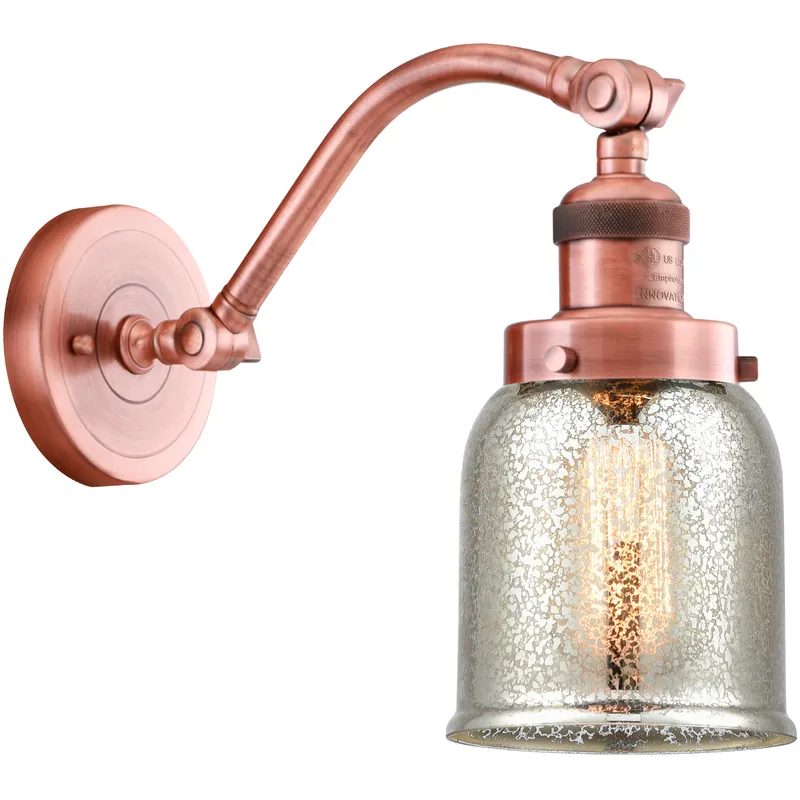 Franklin Restoration Small Bell LED 5 inch Antique Copper Sconce Wall Light in Silver Plated Mercury Glass, Franklin Restoration