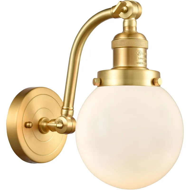 Franklin Restoration Beacon LED 6 inch Satin Gold Sconce Wall Light in Matte White Glass, Franklin Restoration