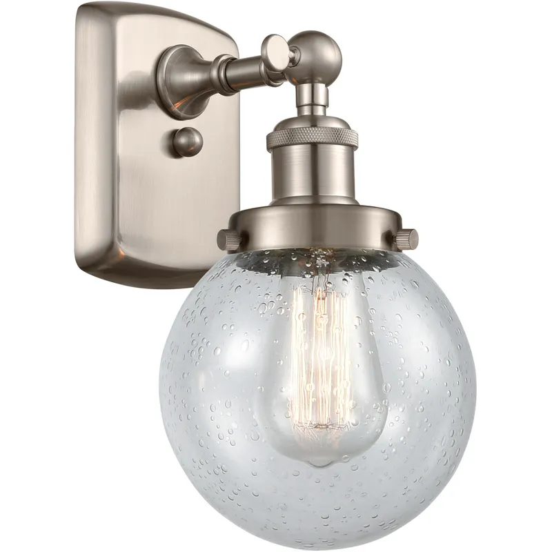 Ballston Beacon 1 Light 6 inch Brushed Satin Nickel Sconce Wall Light in Seedy Glass, Ballston