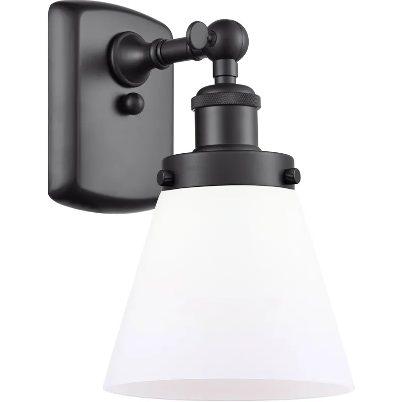 Ballston Small Cone LED 6 inch Matte Black Sconce Wall Light in Matte White Glass, Ballston