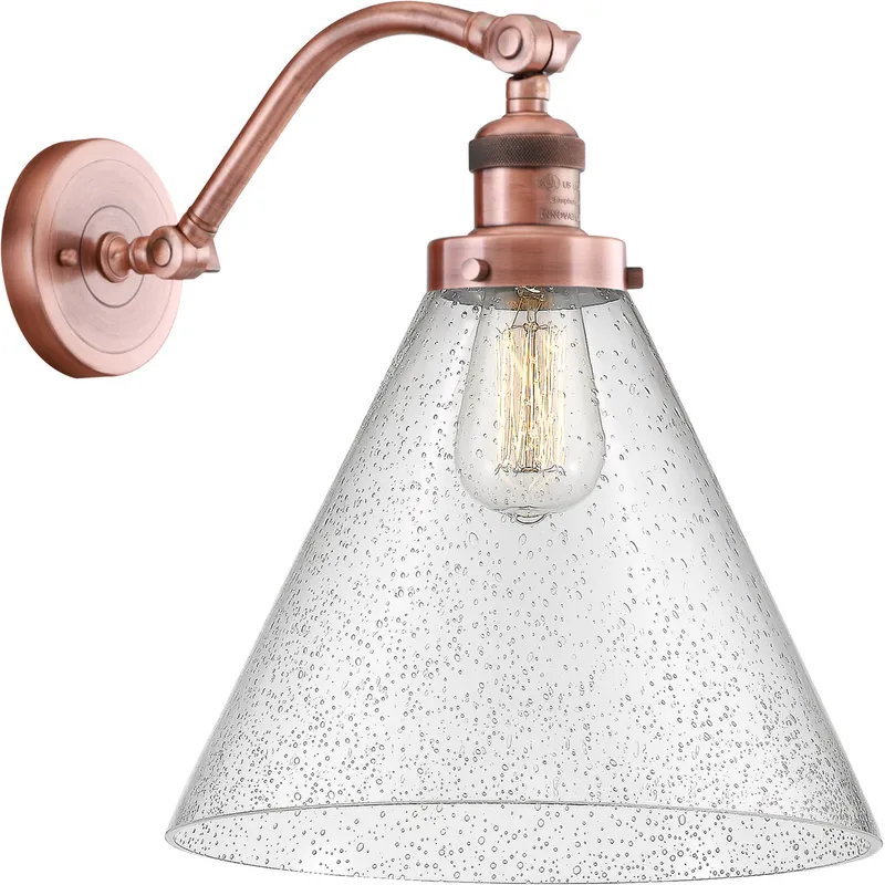 Franklin Restoration X-Large Cone 1 Light 12 inch Antique Copper Sconce Wall Light in Seedy Glass, Franklin Restoration