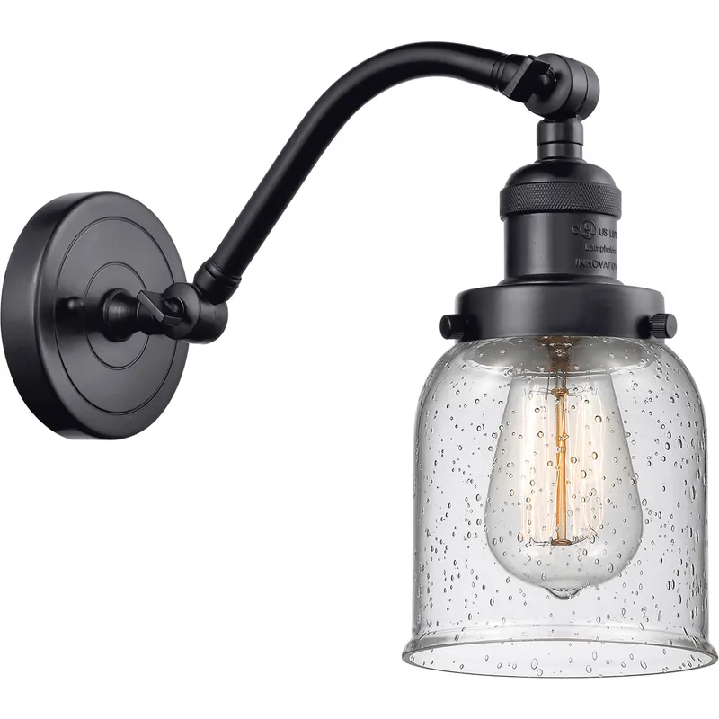 Franklin Restoration Small Bell LED 5 inch Matte Black Sconce Wall Light in Seedy Glass, Franklin Restoration