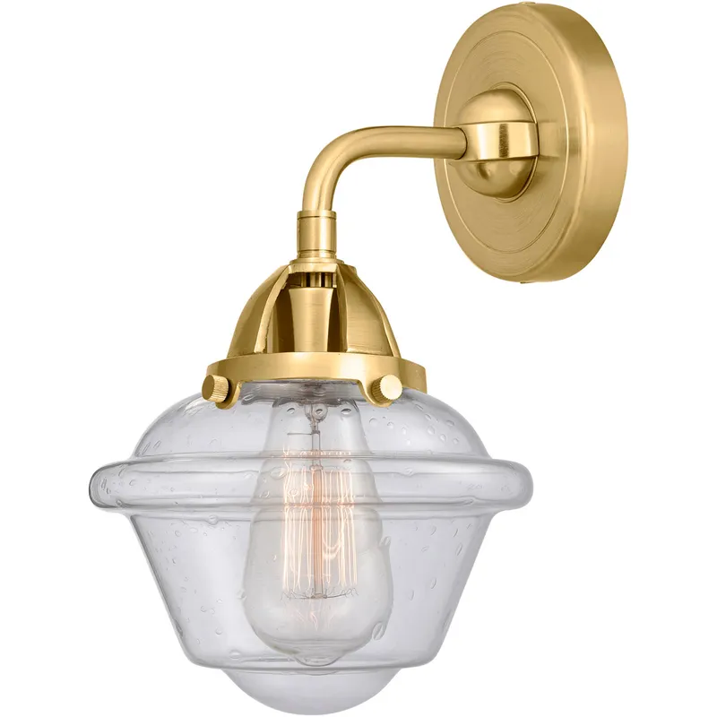 Nouveau 2 Small Oxford 1 Light 7.5 inch Satin Gold Sconce Wall Light in Seedy Glass