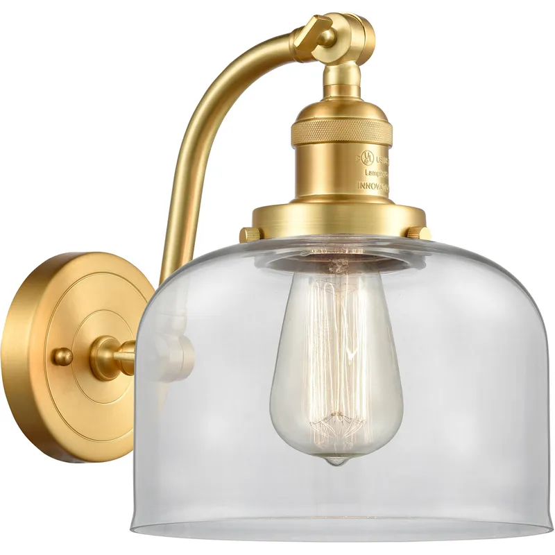 Franklin Restoration Large Bell LED 8 inch Satin Gold Sconce Wall Light in Clear Glass, Franklin Restoration