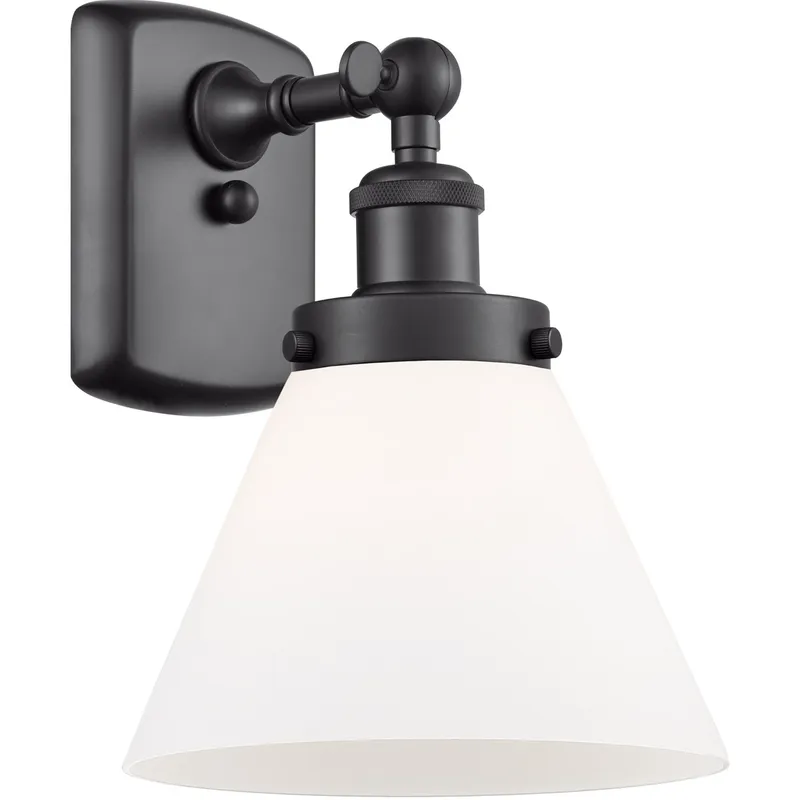 Ballston Large Cone 1 Light 8 inch Matte Black Sconce Wall Light in Matte White Glass, Ballston