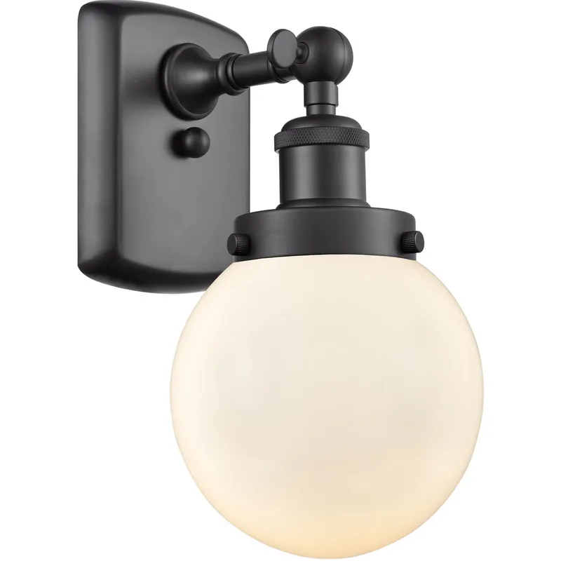 Ballston Beacon 1 Light 6 inch Matte Black Sconce Wall Light in Matte White Glass, Ballston