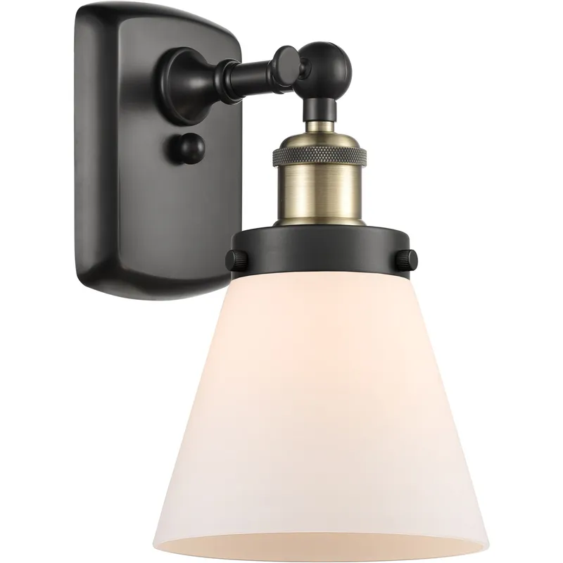 Ballston Small Cone LED 6 inch Black Antique Brass Sconce Wall Light in Matte White Glass