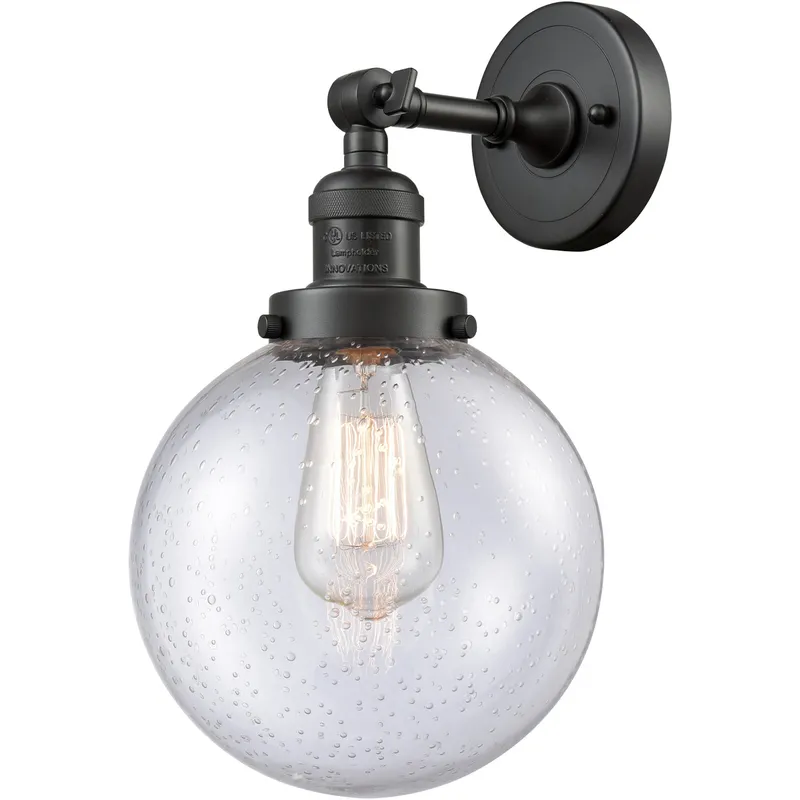 Franklin Restoration Large Beacon LED 8 inch Oil Rubbed Bronze Sconce Wall Light in Seedy Glass, Franklin Restoration