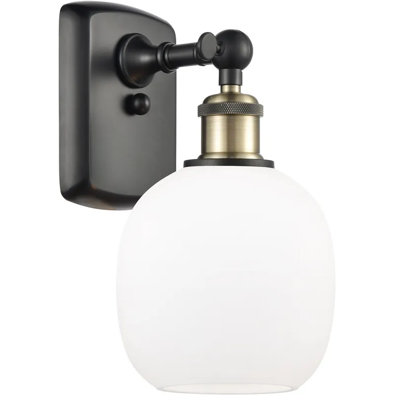 Ballston Belfast LED 6 inch Black Antique Brass Sconce Wall Light in Matte White Glass, Ballston