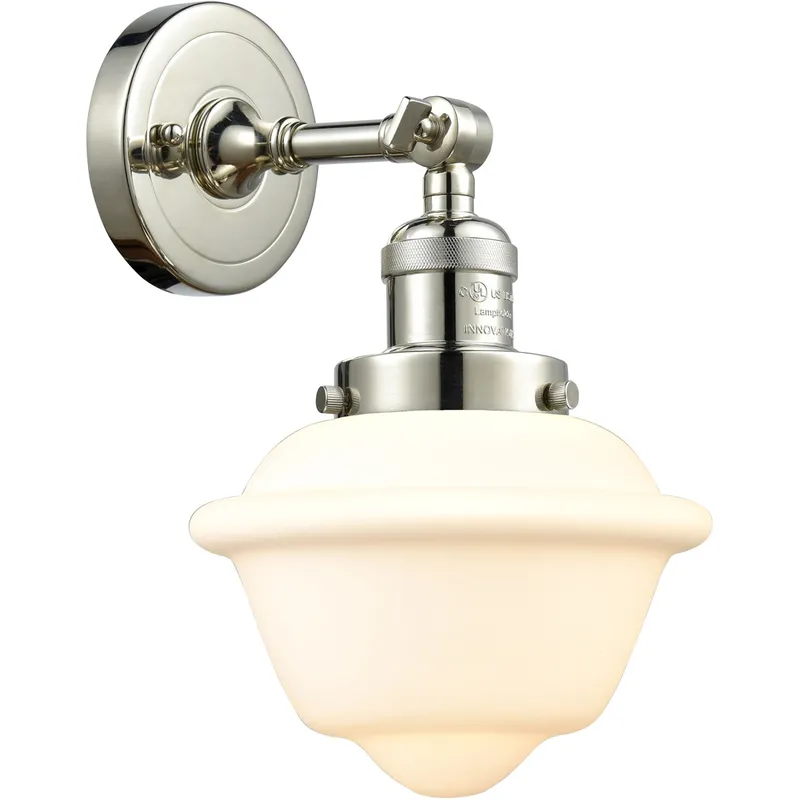 Franklin Restoration Small Oxford 1 Light 8 inch Polished Nickel Sconce Wall Light in Matte White Glass, Franklin Restoration