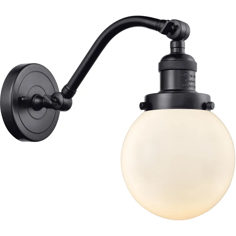 Franklin Restoration Beacon LED 6 inch Matte Black Sconce Wall Light in Matte White Glass, Franklin Restoration