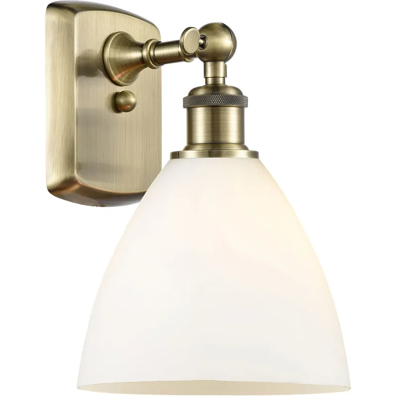 Ballston Dome LED 8 inch Antique Brass Sconce Wall Light in Matte White Glass