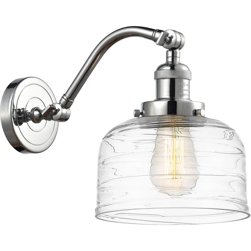 Franklin Restoration Bell LED 8 inch Polished Chrome Sconce Wall Light in Clear Deco Swirl Glass