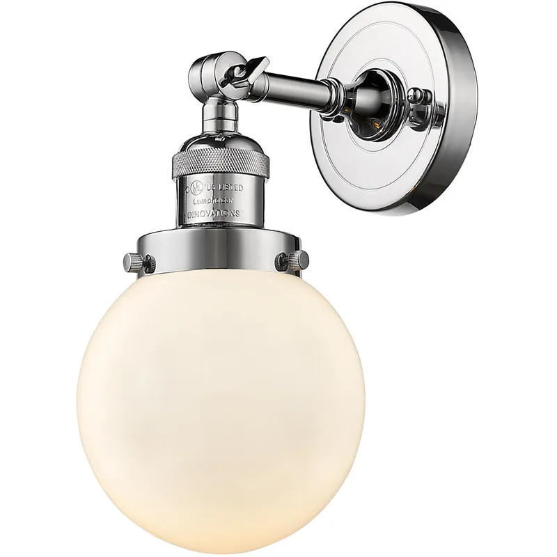 Franklin Restoration Beacon LED 6 inch Polished Chrome Sconce Wall Light in Matte White Glass, Franklin Restoration