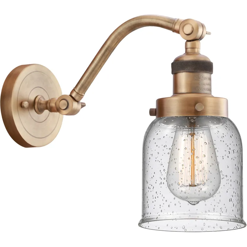 Franklin Restoration Small Bell LED 5 inch Brushed Brass Sconce Wall Light in Seedy Glass, Franklin Restoration