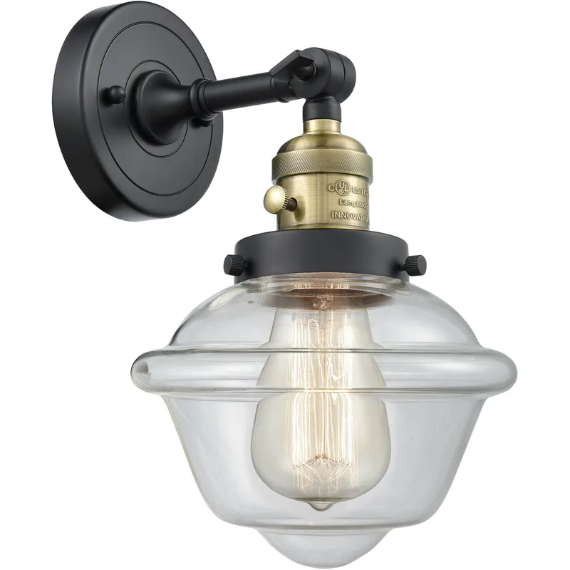 Franklin Restoration Small Oxford 1 Light 8 inch Black Antique Brass Sconce Wall Light in Clear Glass, Franklin Restoration