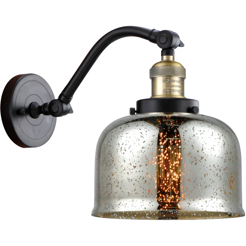 Franklin Restoration Large Bell LED 8 inch Black Antique Brass Sconce Wall Light in Silver Plated Mercury Glass, Franklin Restoration