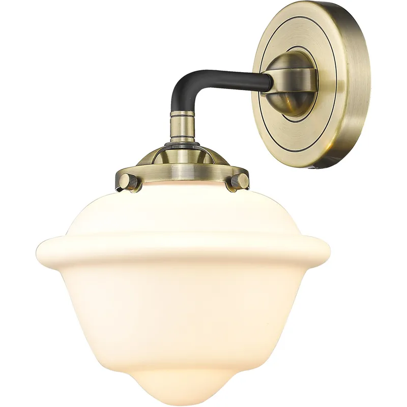 Nouveau Small Oxford LED 7.5 inch Black Antique Brass Sconce Wall Light in Matte White Glass, Nouveau
