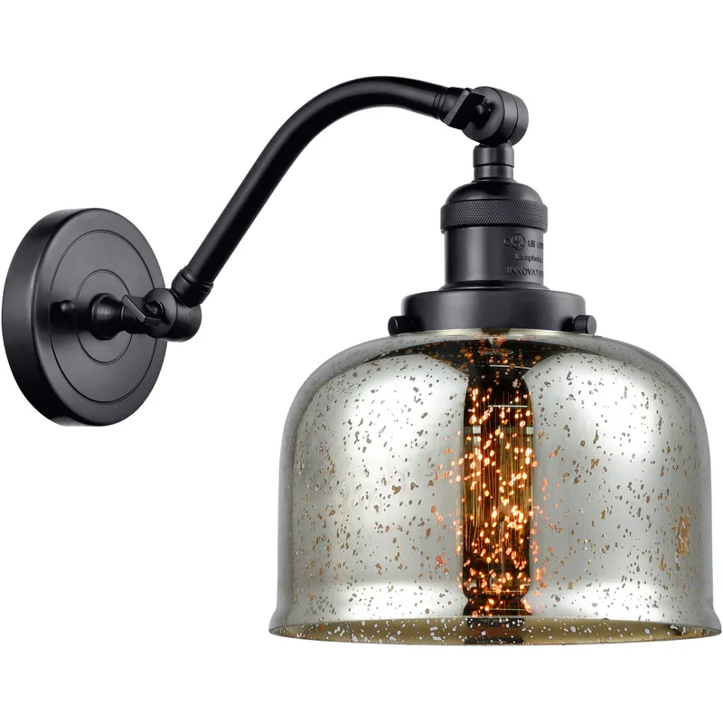 Franklin Restoration Large Bell LED 8 inch Matte Black Sconce Wall Light in Silver Plated Mercury Glass, Franklin Restoration