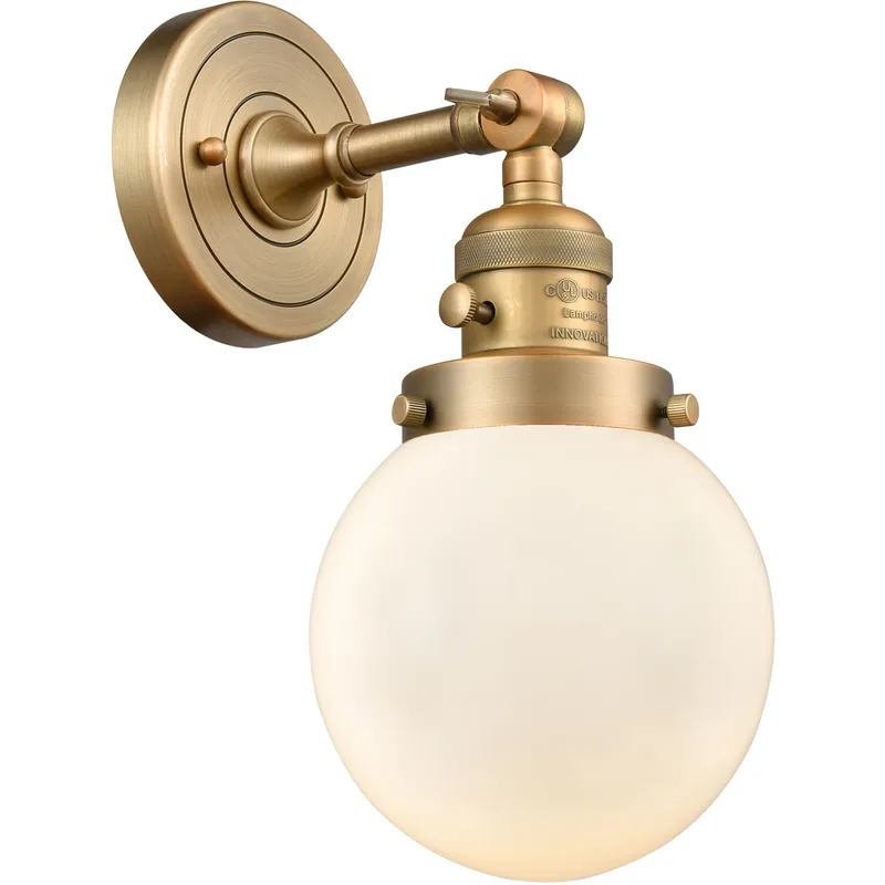 Franklin Restoration Beacon 1 Light 6 inch Brushed Brass Sconce Wall Light in Matte White Glass, Franklin Restoration