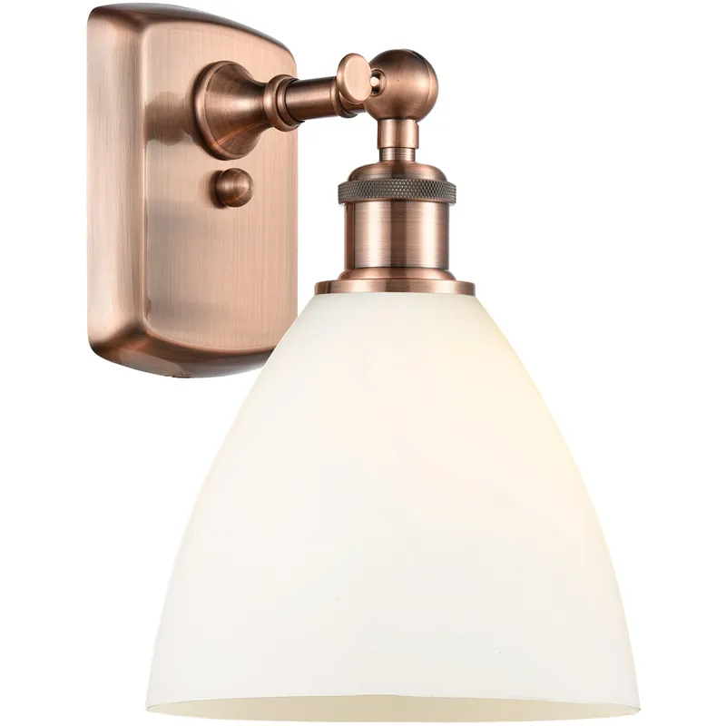 Ballston Dome LED 8 inch Antique Copper Sconce Wall Light in Matte White Glass