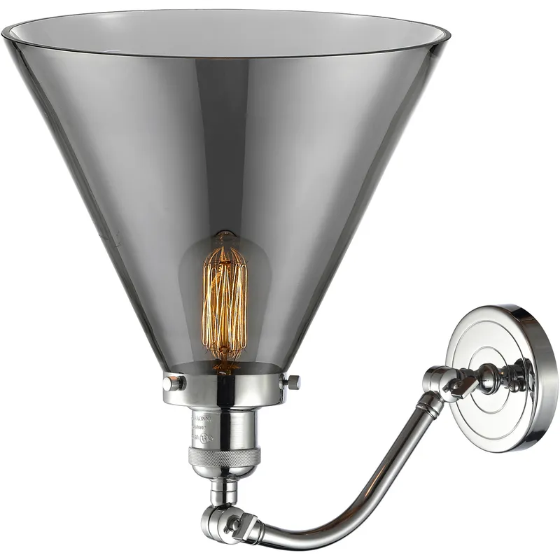 Franklin Restoration X-Large Cone 1 Light 12 inch Polished Chrome Sconce Wall Light in Light Smoke Glass, Franklin Restoration