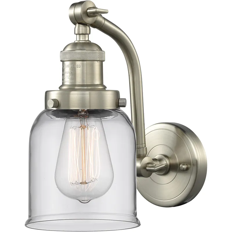 Franklin Restoration Small Bell LED 5 inch Brushed Satin Nickel Sconce Wall Light in Clear Glass, Franklin Restoration