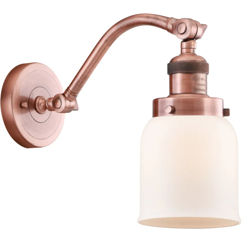 Franklin Restoration Small Bell LED 5 inch Antique Copper Sconce Wall Light in Matte White Glass, Franklin Restoration