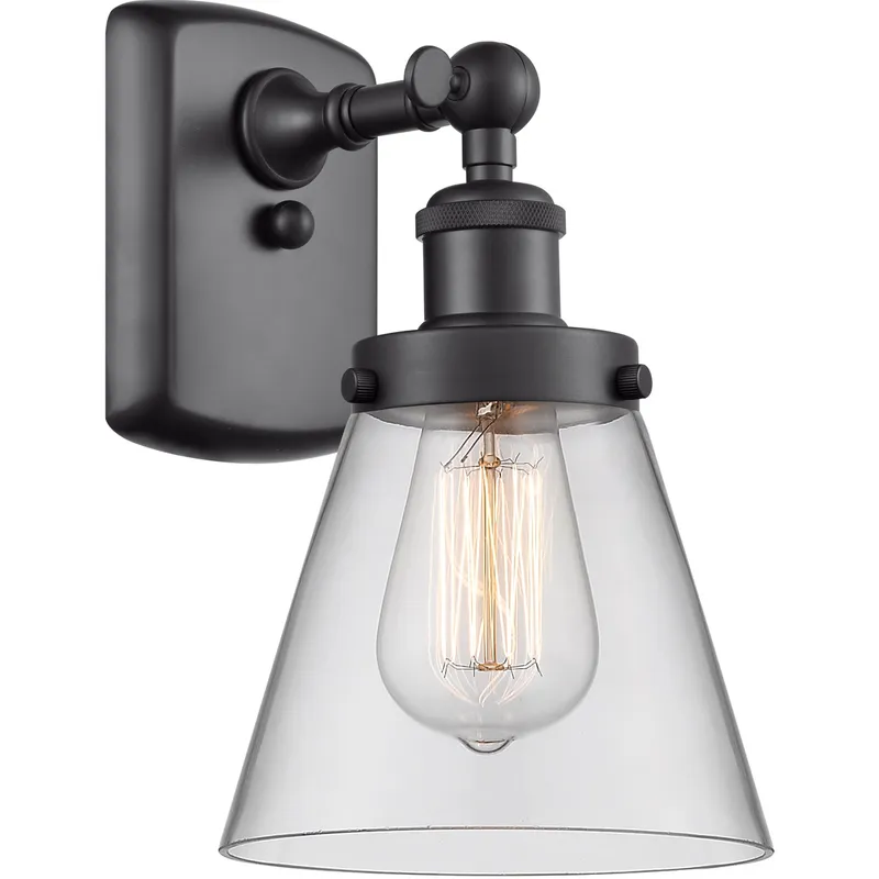 Ballston Small Cone LED 6 inch Matte Black Sconce Wall Light in Clear Glass, Ballston
