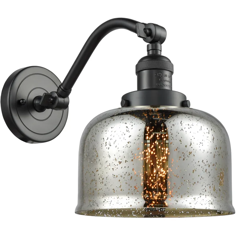 Franklin Restoration Large Bell LED 8 inch Oil Rubbed Bronze Sconce Wall Light in Silver Plated Mercury Glass, Franklin Restoration